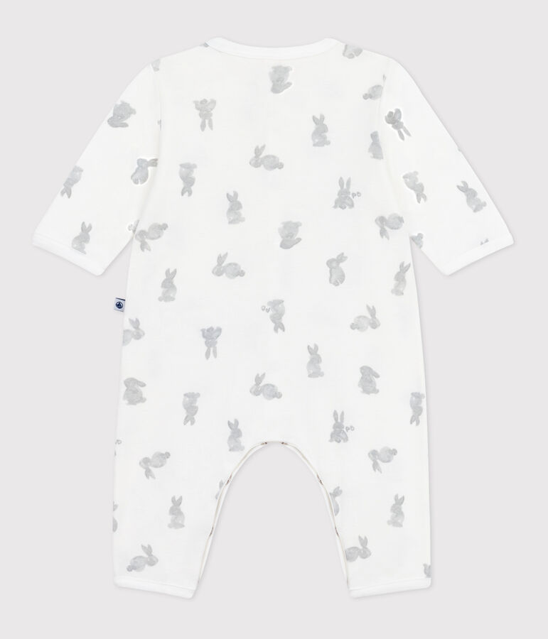 Pyjama b&eacute;b&eacute; sans pieds en coton imprim&eacute; lapin blanc MARSHMALLOW/gris GRIS