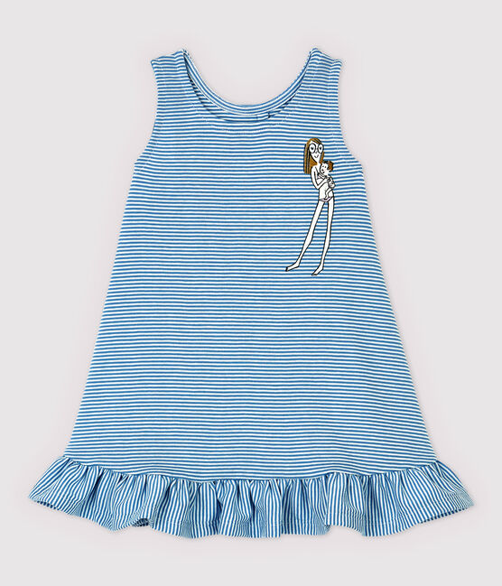 Robe en coton bio bébé. bleu ALASKA/blanc ECUME