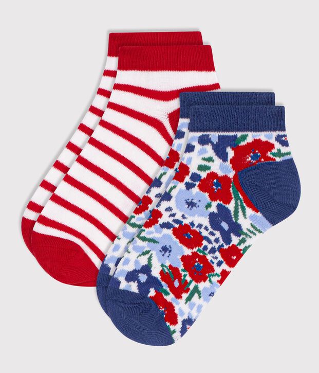 2 paires de chaussettes enfant fille en coton imprim&eacute; &agrave; fleurs multicouleur