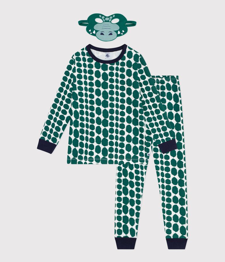 Pyjama d&eacute;guisement enfant en coton imprim&eacute; croco vert MILK/ EVERGREEN