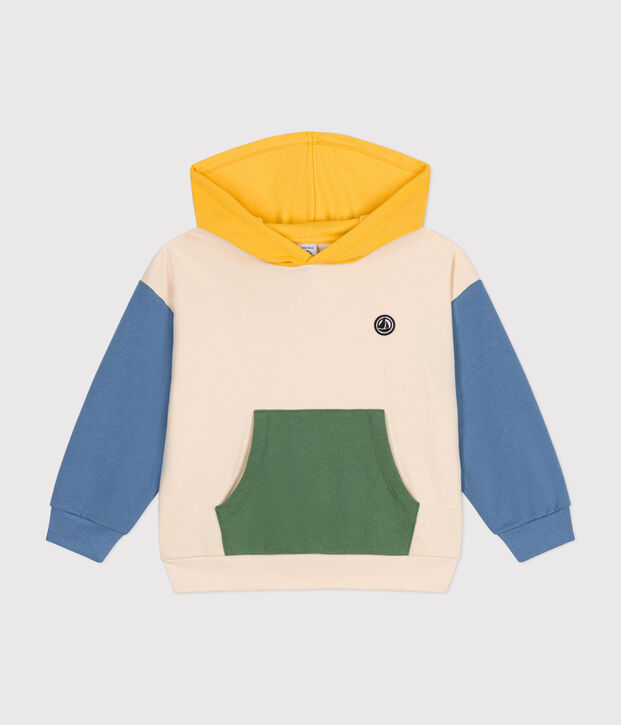 Sweatshirt &agrave; capuche en molleton enfant gar&ccedil;on &eacute;cru/multicouleur