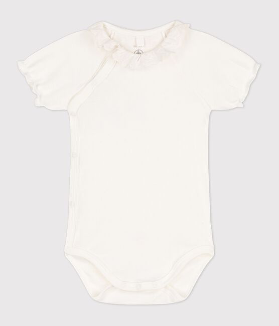 Body à col bébé fille en coton biologique blanc MARSHMALLOW