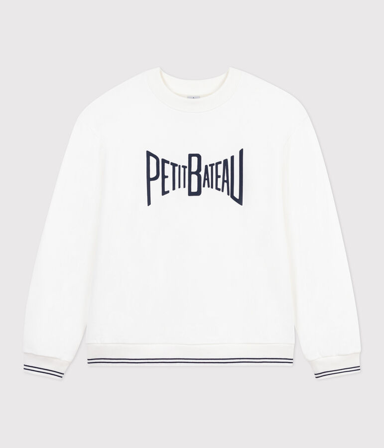 Sweatshirt femme en coton imprim&eacute; blanc MARSHMALLOW