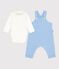 Ensemble salopette/body bébé en coton uni et détails brodés bleu FLO/ MILK