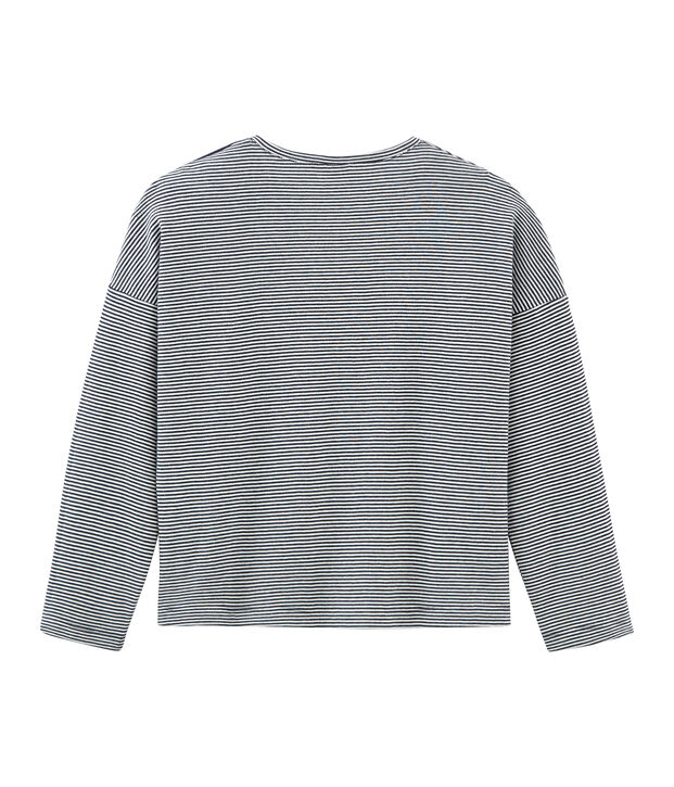 Tee-shirt &agrave; manches longues enfant fille bleu/blanc