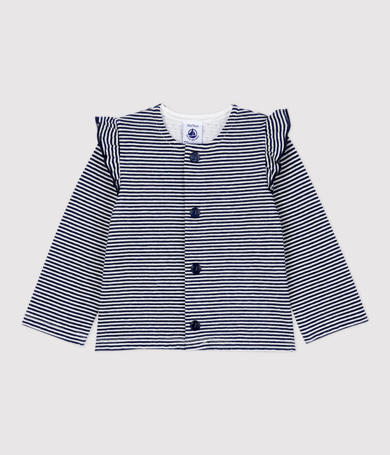 Cardigan en coton bébé. bleu SMOKING/blanc MARSHMALLOW
