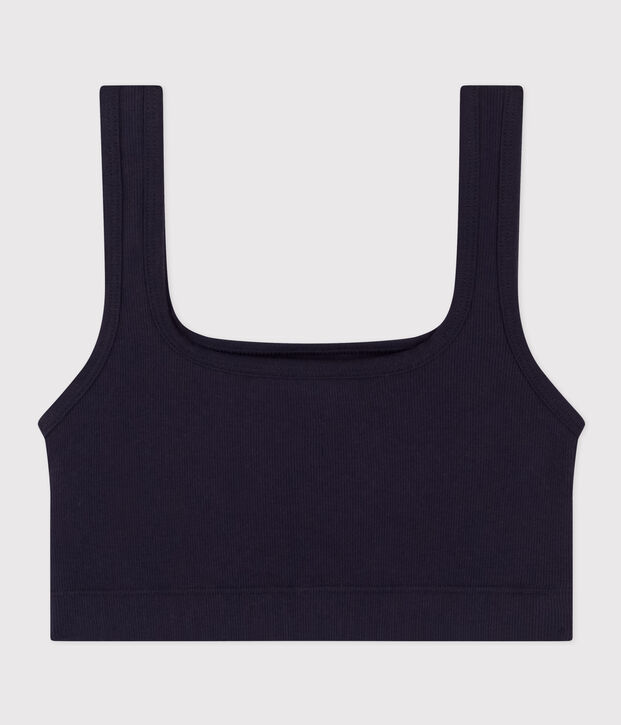 Brassi&egrave;re unie en coton et &eacute;lasthanne femme bleu marine