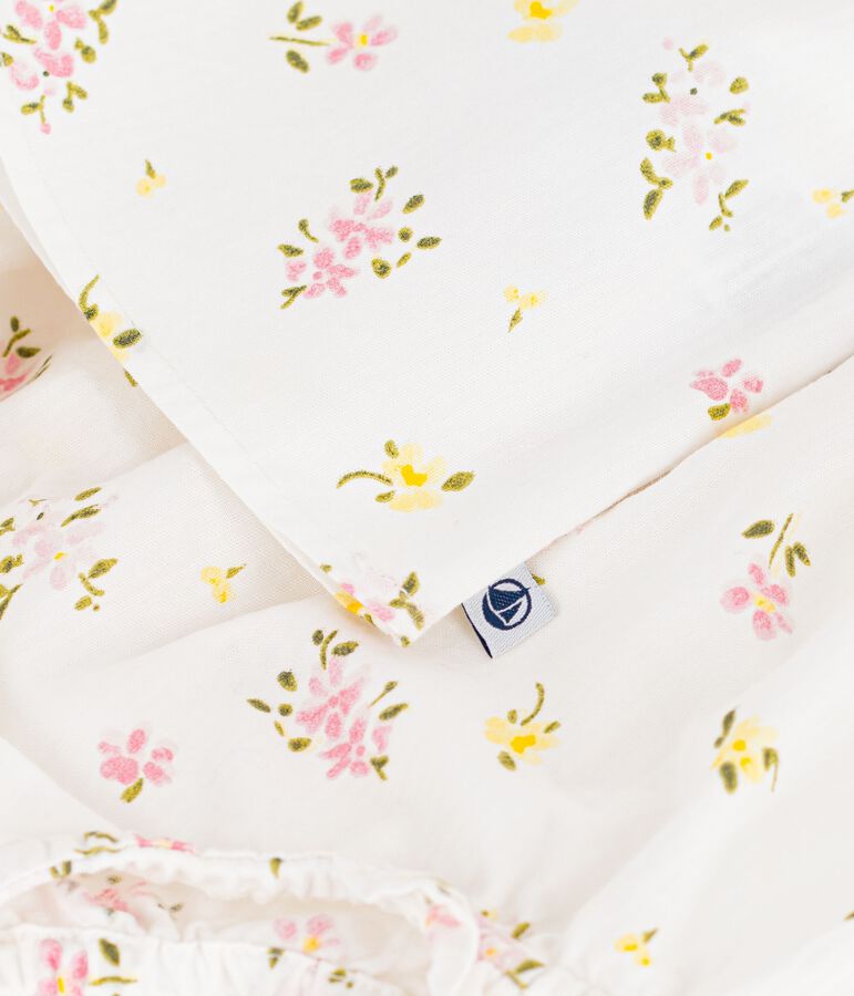 Ensemble 2 pi&egrave;ces b&eacute;b&eacute; en coton, blouse et bloomer imprim&eacute;s fleurs blanc MARSHMALLOW/blanc MULTICO