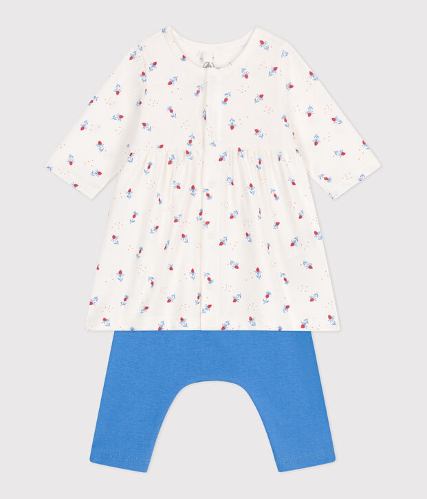 Robe b&eacute;b&eacute; et legging en coton blanc/multicouleur