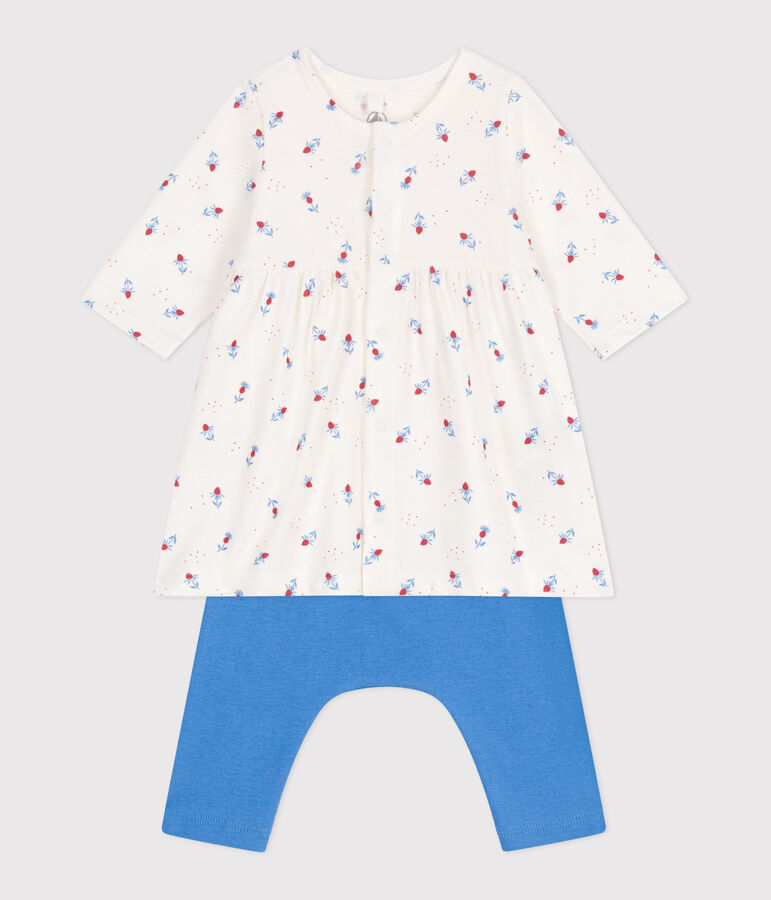 Robe b&eacute;b&eacute; et legging en coton blanc MARSHMALLOW/blanc MULTICO