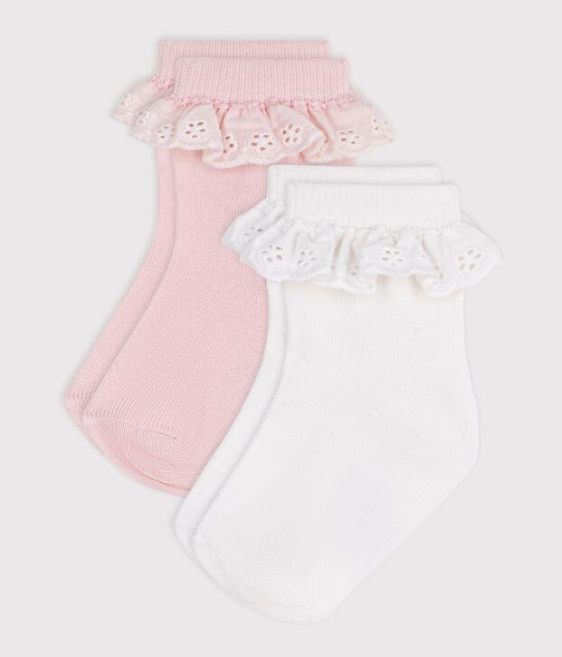 2 paires de chaussettes b&eacute;b&eacute; en coton avec volants multicouleur