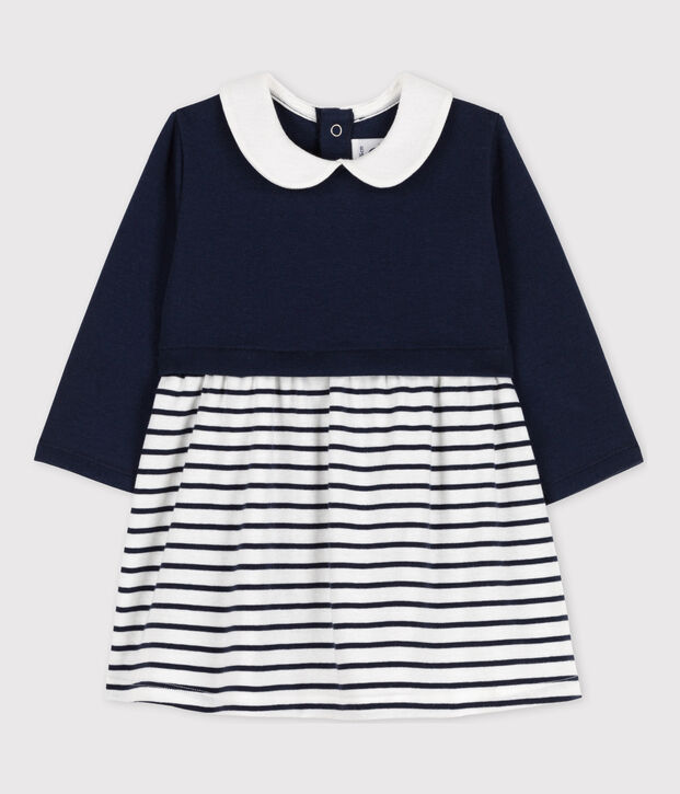 Robe manches longues b&eacute;b&eacute; bimati&egrave;re bleu/blanc