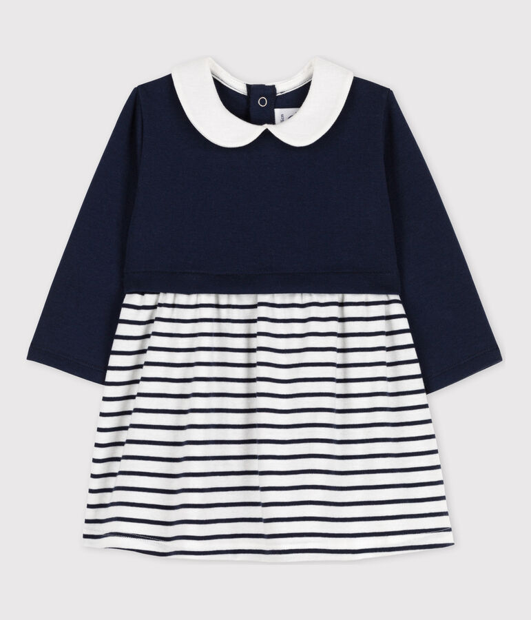 Robe manches longues b&eacute;b&eacute; bimati&egrave;re bleu/blanc