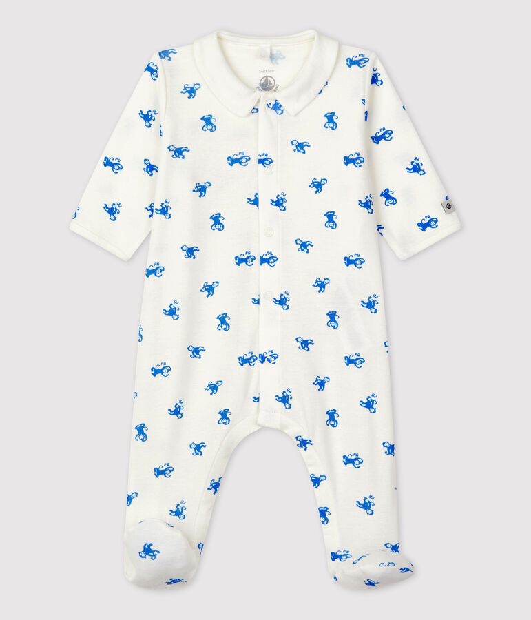 Dors-bien b&eacute;b&eacute; en coton biologique blanc MARSHMALLOW/bleu BRASIER