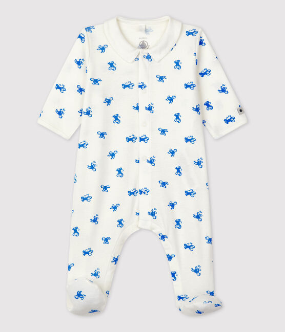 Dors-bien bébé en coton biologique blanc MARSHMALLOW/bleu BRASIER