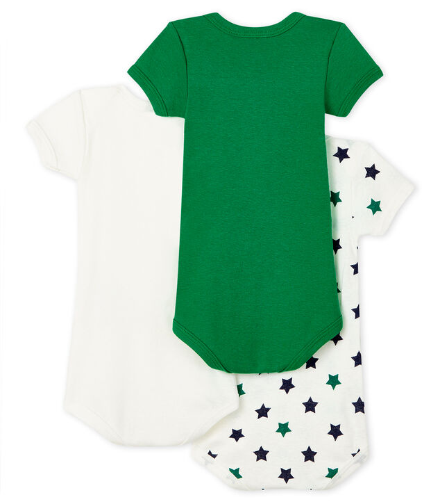 Trio de bodies manches courtes b&eacute;b&eacute; gar&ccedil;on en lin/coton multicouleur