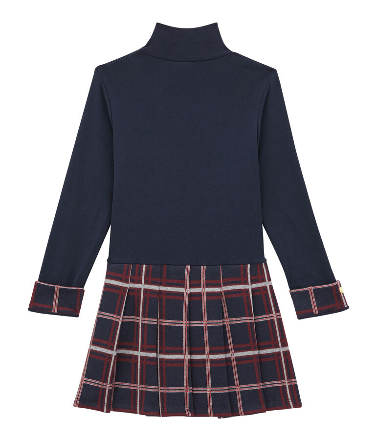 Robe col roul&eacute; bi-mati&egrave;re enfant fille bleu/multicouleur