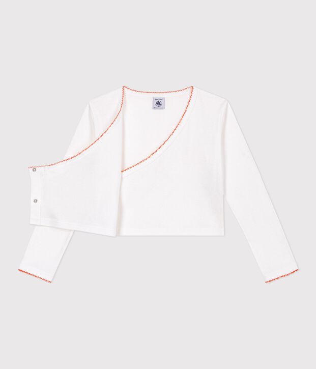 Cardigan cache-c&oelig;ur enfant en coton uni blanc