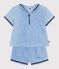 Ensemble b&eacute;b&eacute; 2 pi&egrave;ces en chambray, tee-shirt col vareuse bleu
