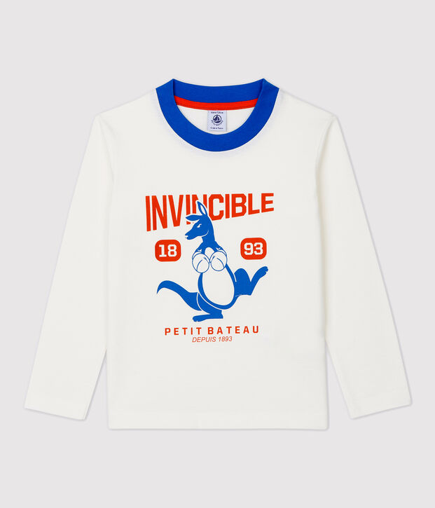 Tee-shirt manches longues en coton enfant gar&ccedil;on blanc
