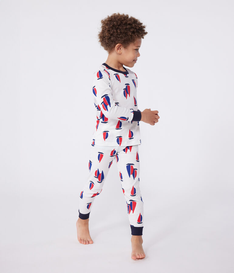 Pyjama en coton imprim&eacute; &agrave; motif bateaux enfant blanc MARSHMALLOW/blanc MULTICO