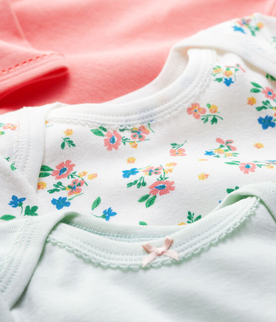 Lot de 3 bodies manches longues fleurs bébé fille en coton biologique variante 1