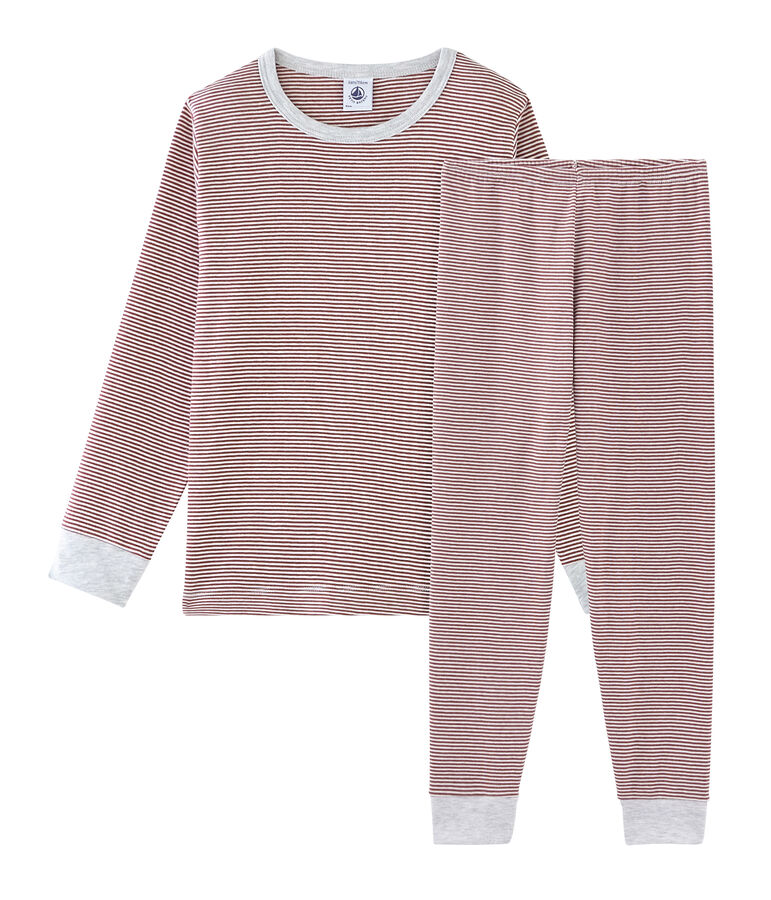 Pyjama petit gar&ccedil;on en c&ocirc;te rouge CARMIN/blanc MARSHMALLOW