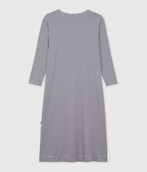 Chemise de nuit longue femme en coton &agrave; rayures bleu/blanc