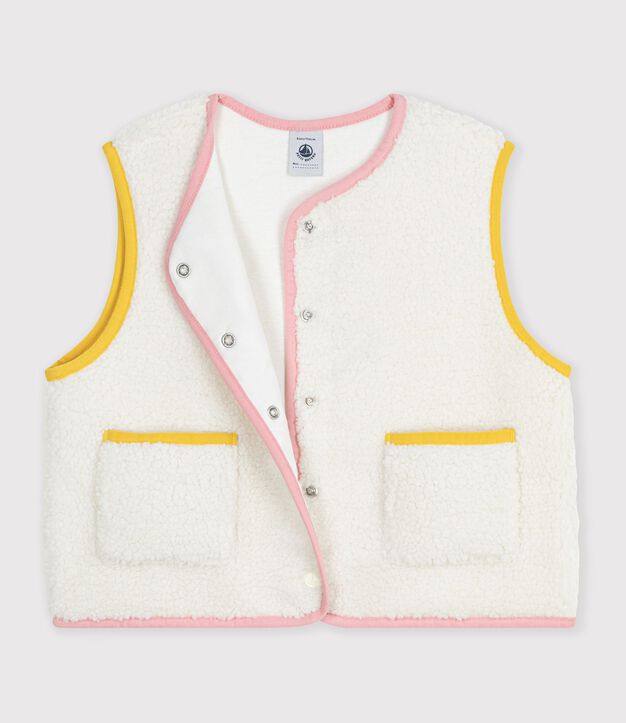 Gilet enfant en sherpa sans manches uni blanc cass&eacute;