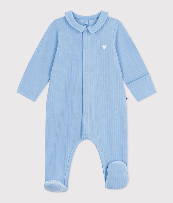 Pyjama bébé en velours à col uni bleu FLO