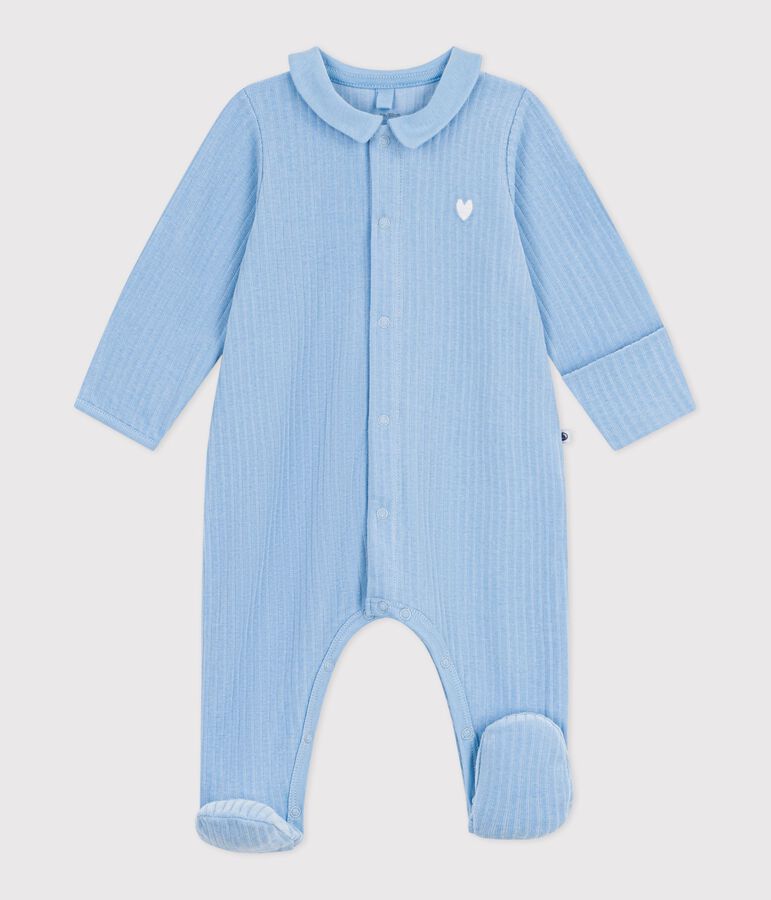 Pyjama b&eacute;b&eacute; en velours &agrave; col uni bleu FLO