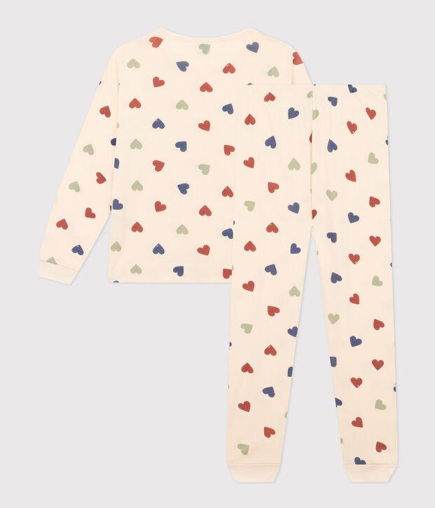 Pyjama en coton motif c&oelig;ur femme &eacute;cru/multicouleur