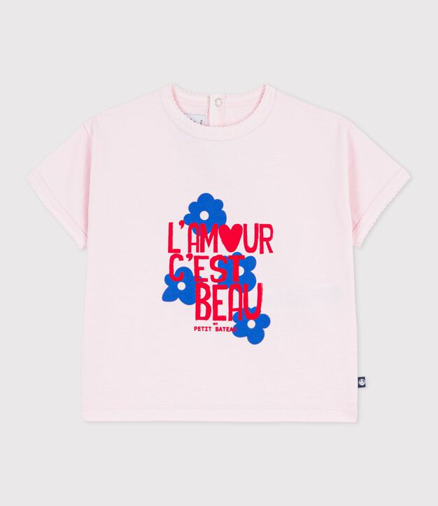 Tee-shirt b&eacute;b&eacute; en coton &agrave; manches courtes &agrave; motif rose clair