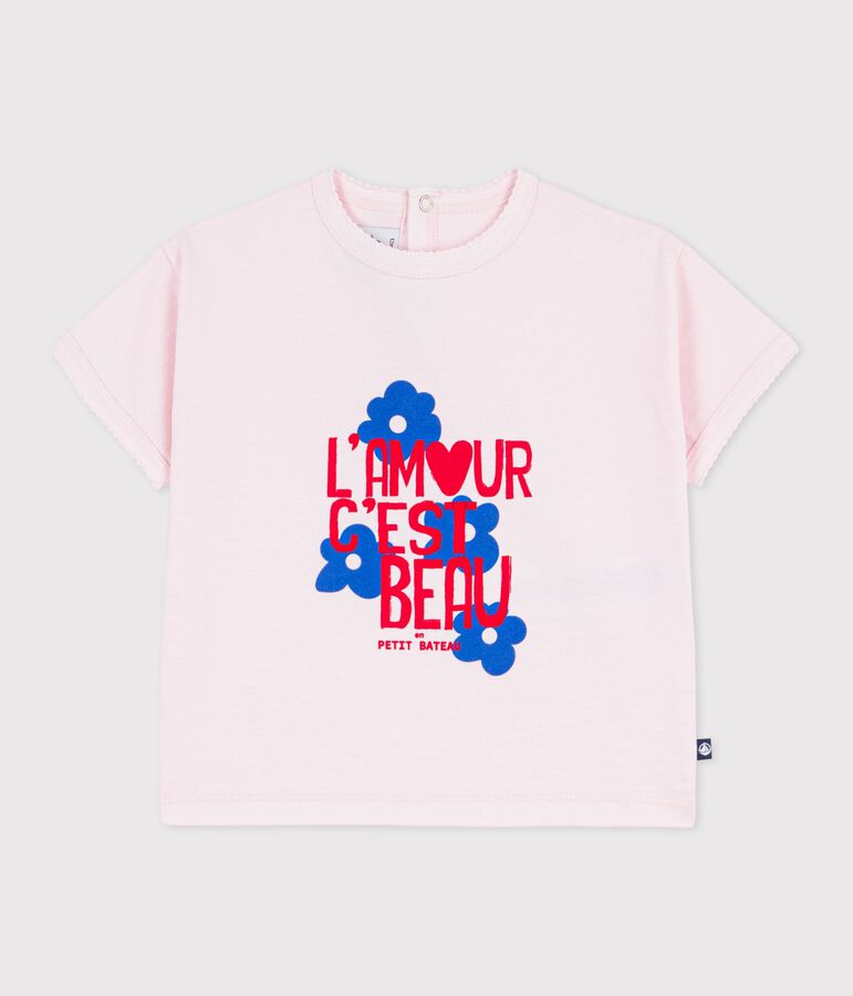 Tee-shirt b&eacute;b&eacute; en coton &agrave; manches courtes &agrave; motif rose BARELY
