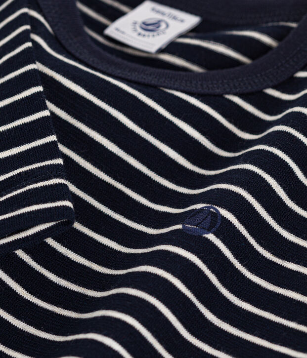 Tee-shirt manches longues en jersey flamm&eacute; enfant gar&ccedil;on bleu/beige