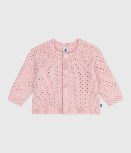 Cardigan bébé en tricot laine et coton uni rose JOLI