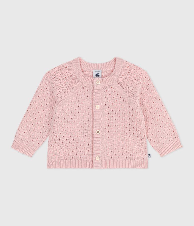 Cardigan b&eacute;b&eacute; en tricot laine et coton uni rose JOLI