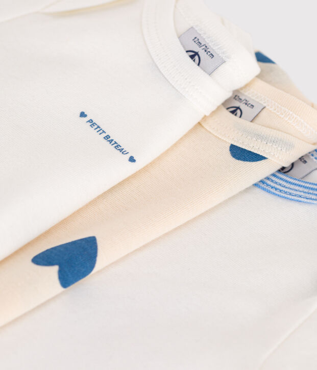 Lot de 3 bodies manches longues c&oelig;urs bleu en coton b&eacute;b&eacute; multicouleur