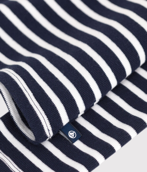 Teeshirt enfant en coton manches longues &agrave; rayures bleu/blanc