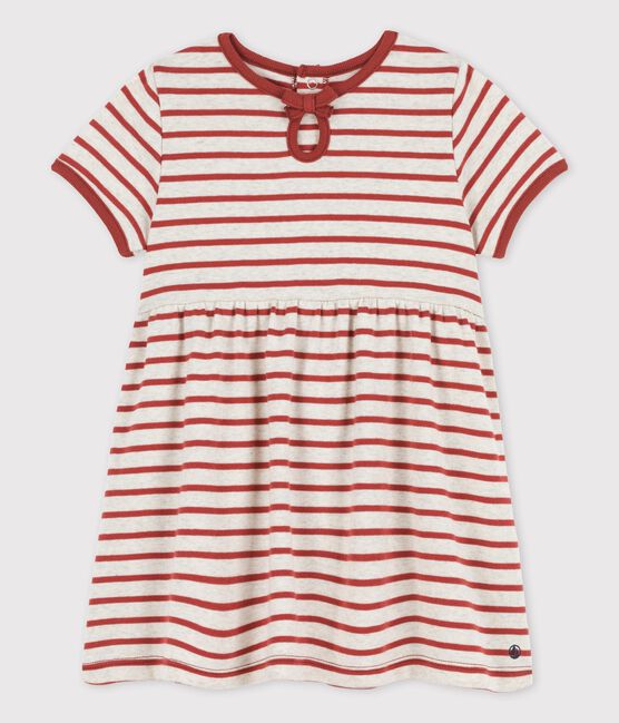 Robe manches courtes rayée en coton bio bébé beige MONTELIMAR/ OMBRIE