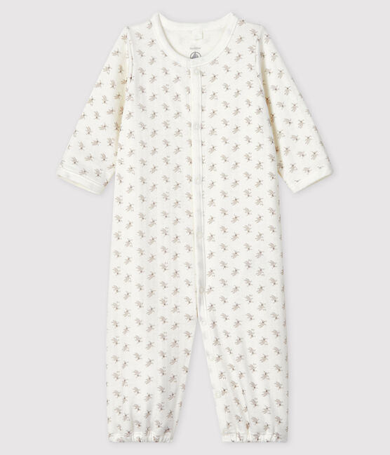Combisac bébé imprimé lapins en coton biologique blanc MARSHMALLOW/blanc MULTICO