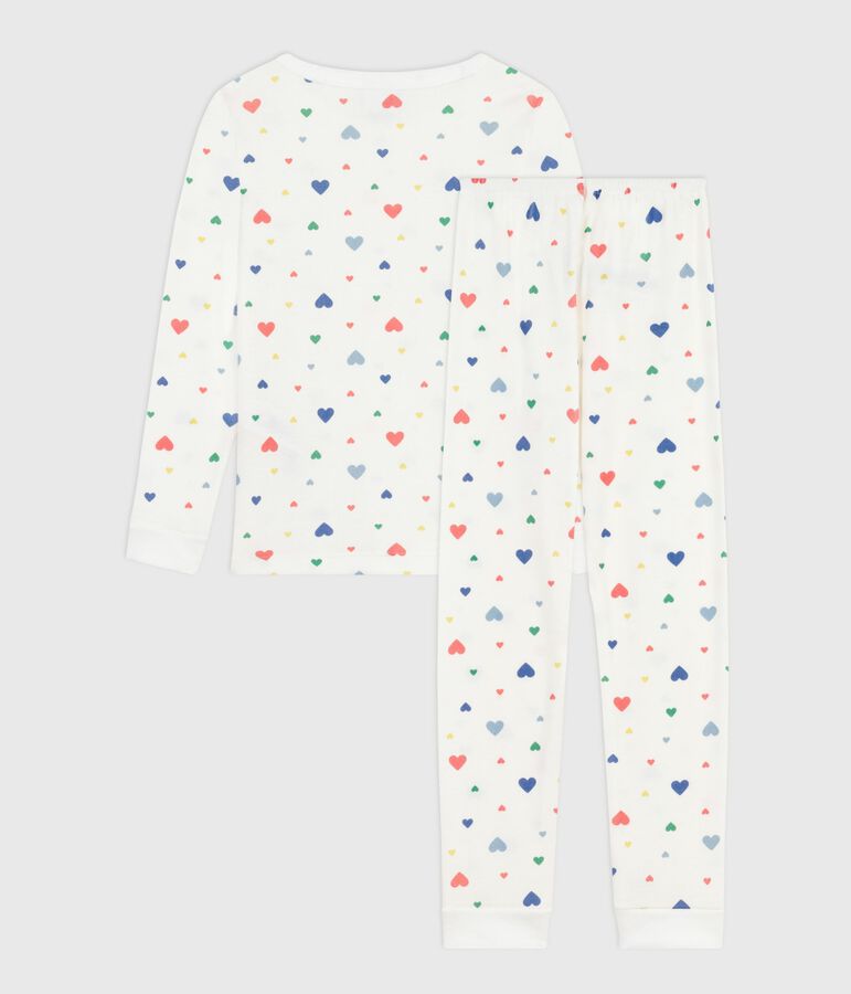 Pyjama enfant en coton tr&egrave;s ajust&eacute; imprim&eacute; c&oelig;urs blanc MARSHMALLOW/blanc MULTICO