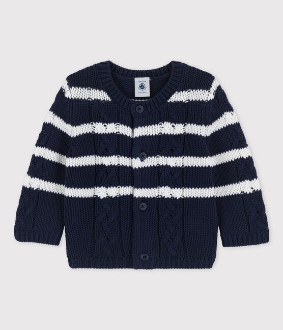 Cardigan en tricot torsadé bébé bleu SMOKING/blanc MARSHMALLOW