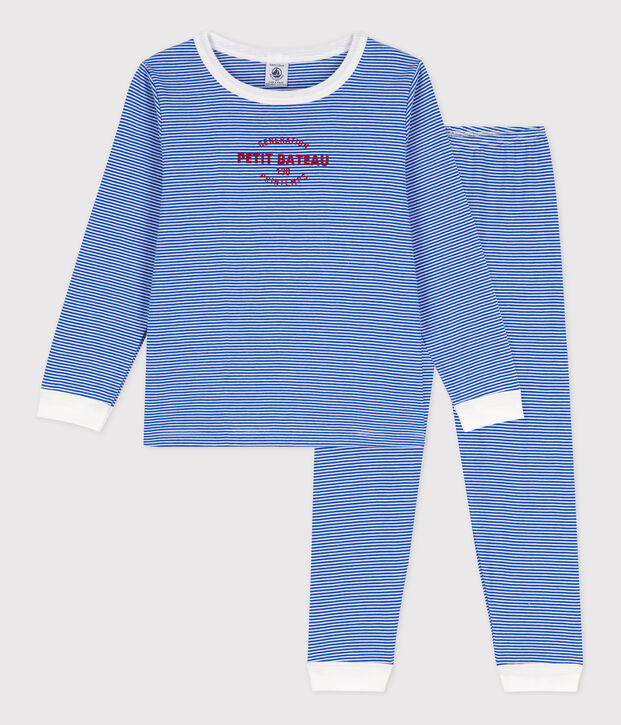 Pyjama milleraies en coton enfant bleu/blanc
