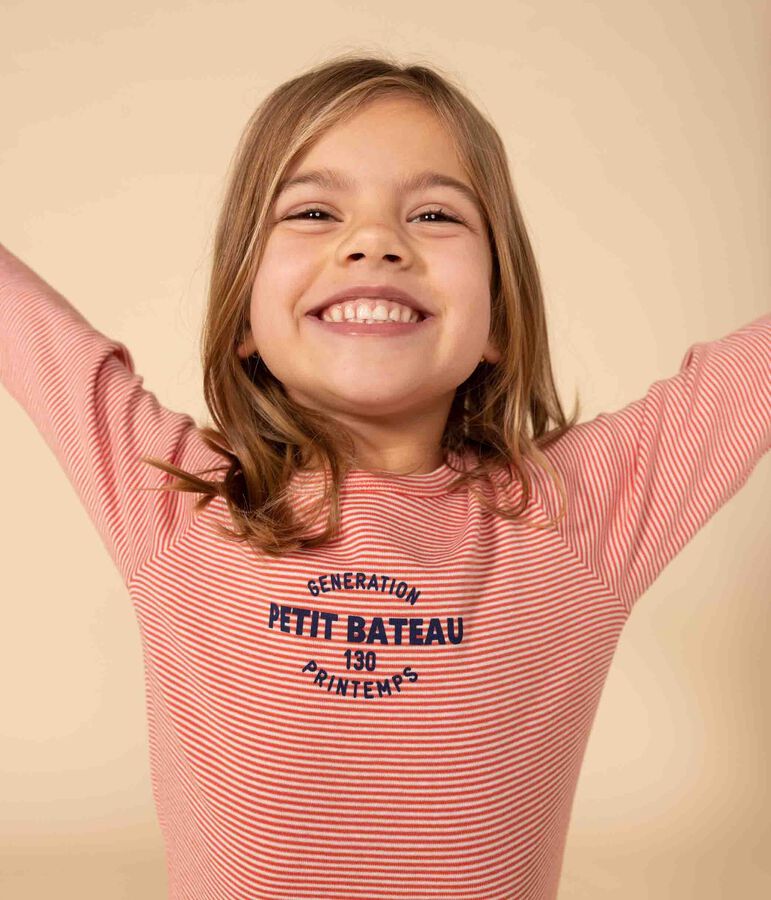 Pyjama ray&eacute; en coton enfant orange OURSIN/blanc MARSHMALLOW