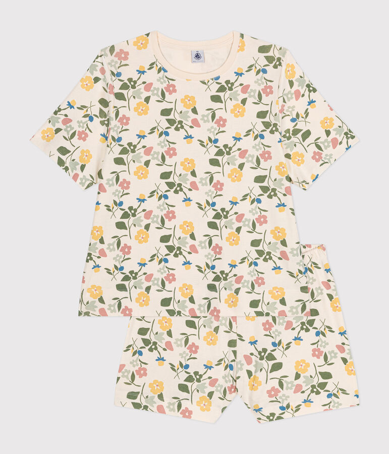 Pyjama short et tee-shirt en coton motif floral femme blanc AVALANCHE/ MULTICO