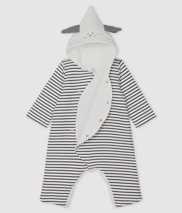 Combinaison longue &agrave; capuche b&eacute;b&eacute; mixte blanc/bleu