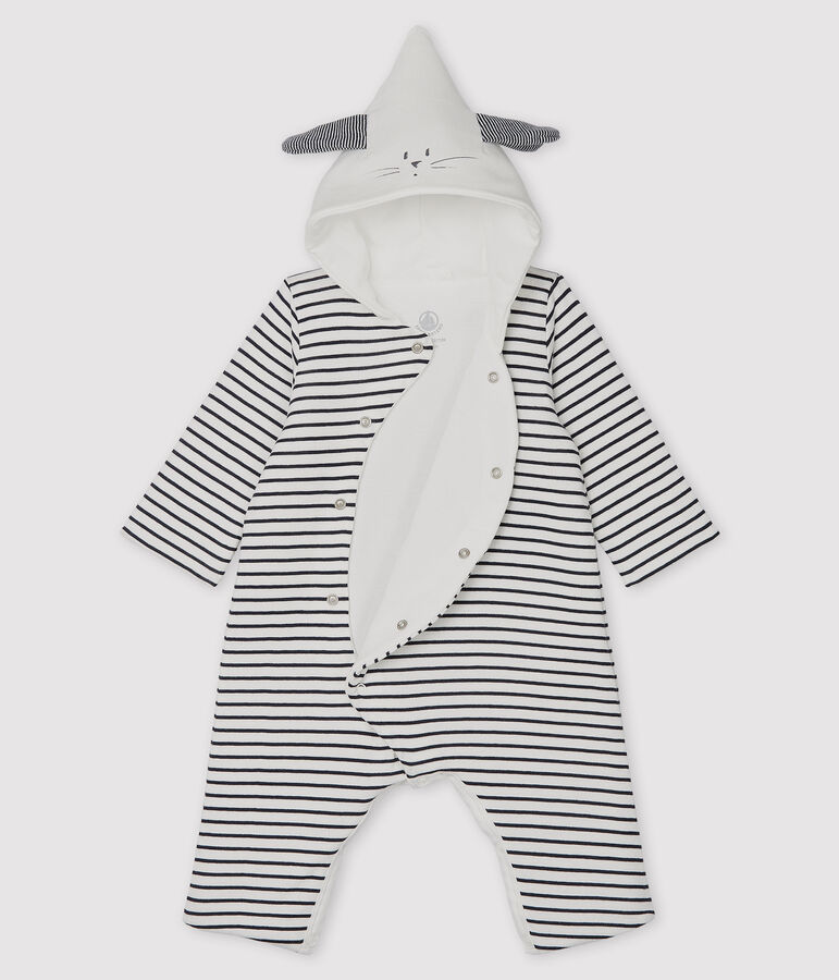 Combinaison longue &agrave; capuche b&eacute;b&eacute; mixte blanc MARSHMALLOW/bleu SMOKING