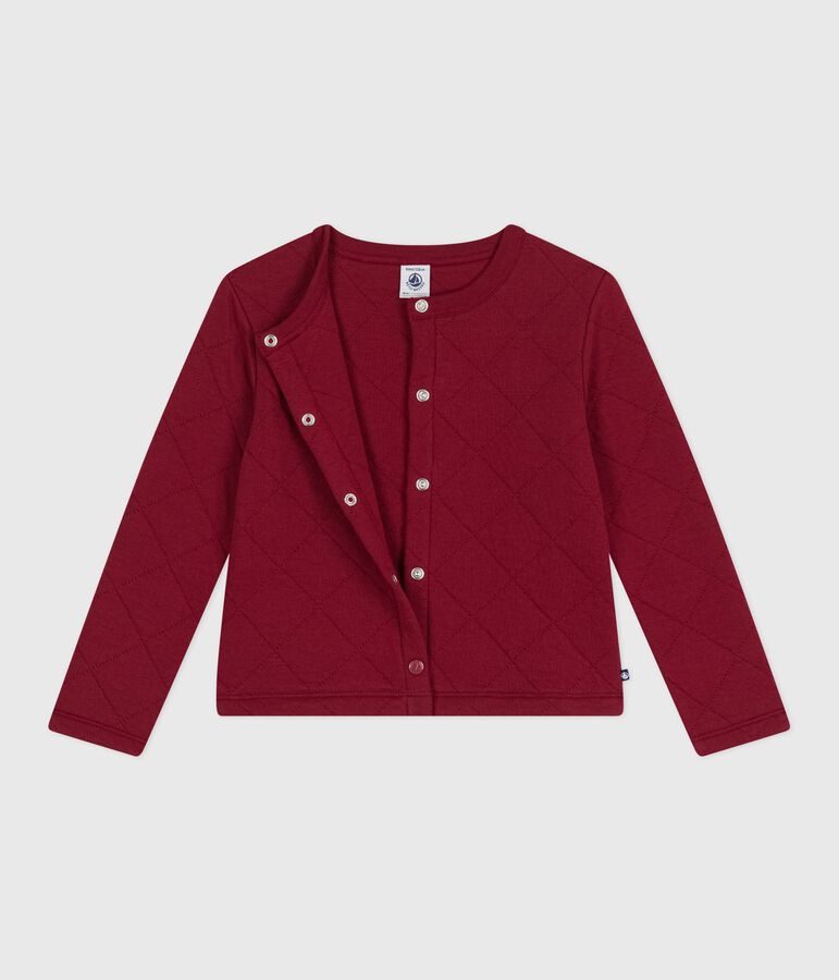 Cardigan enfant en coton uni rouge AMARANTE