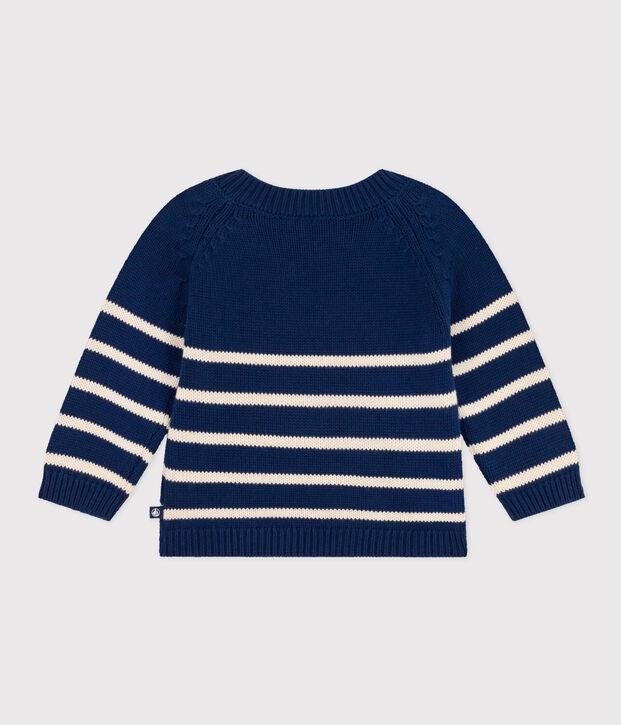 Pull en coton b&eacute;b&eacute; bleu/&eacute;cru